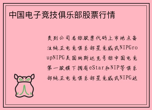 中国电子竞技俱乐部股票行情